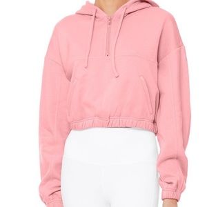 ALO YOGA STADIUM HALF ZIP HOODIE- MACARON PINK